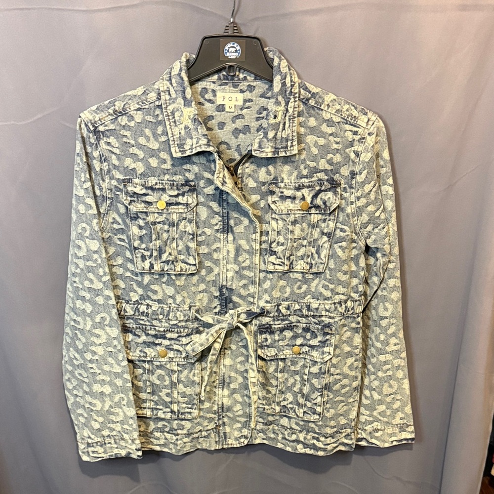 POL Blue and Gray Animal Print Jean Jacket Full Zip Size M